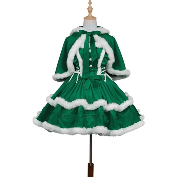 Women's Christmas Dress Skirt and Hooded Cloak Match - Picture 5 of 8